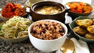 Korean red bean rice and side dishes 팥밥 [upl. by Naellij]