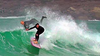 Surfing at Sennen Cove in Cornwall UK [upl. by Eciuqram]