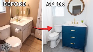 Easy Small Bathroom Remodel  DIY Makeover [upl. by Nawiat]