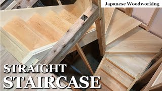 Japanese woodworking  Straight Staircase Installation [upl. by Airbma780]