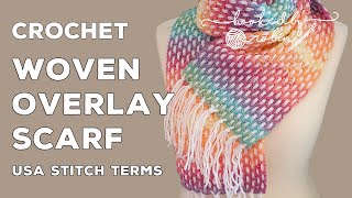 Crochet Woven Overlay Scarf Easy ONE ROW repeat [upl. by Dillon]