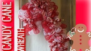 DECO MESH CANDY CANE WREATH TUTORIAL DOLLAR TREE [upl. by Mena783]