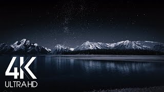 8 Hours Nighttime Ambience  4K Grand Teton and Milky Way  Nature soundscapes [upl. by Joeann]