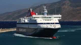 The Greek ferry Nissos Mykonos arrival and departure at Evdilos Ikaria [upl. by Babb866]