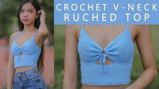 Easy Crochet V Neck Ruched Top Tutorial  Crochet V Neck Top  Chenda DIY [upl. by Gabriela]